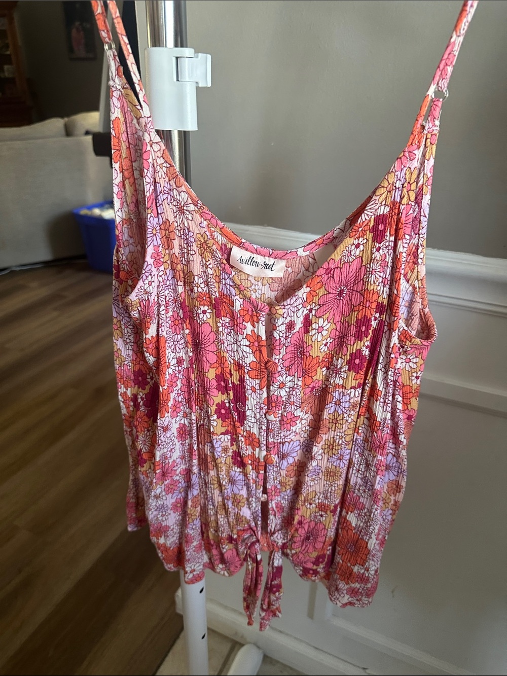 millon girl Pink Floral Tie-Front Camisole